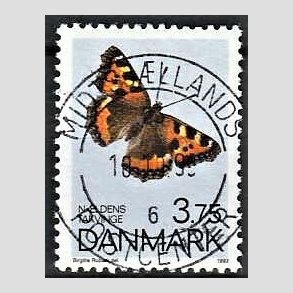 FRIM�RKER DANMARK | 1993 - AFA 1037 - Sommerfugle - 3,75 Kr. flerfarvet - Pragt Stemplet