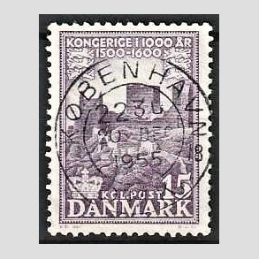 FRIM�RKER DANMARK | 1953-56 - AFA 352 - Kongeriget 1000 �r - 15 �re violet - Pragt Stemplet K�benhavn