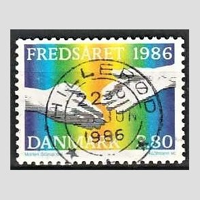 FRIM�RKER DANMARK | 1986 - AFA 857 - FN�s freds�r - 3,80 Kr. flerfarvet - Pragt Stemplet Hiller�d