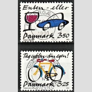 FRIMRKER DANMARK | 1990 - AFA 980,981 - Cykeltyveri mv.- 3,25 + 3,50 Kr. flerfarvet - Pragt Stemplet