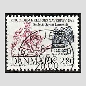 FRIM�RKER DANMARK | 1985 - AFA 834 - Domkirken i Lund - 2,80 Kr. m�rkbl�/lilla - Lux Stemplet