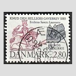 FRIM�RKER DANMARK | 1985 - AFA 834 - Domkirken i Lund - 2,80 Kr. m�rkbl�/lilla - Lux Stemplet