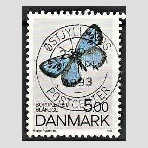 FRIM�RKER DANMARK | 1993 - AFA 1038 - Danske sommerfugle - 5,00 Kr. flerfarvet - Pragt Stemplet