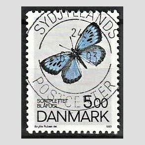 FRIM�RKER DANMARK | 1993 - AFA 1038 - Danske sommerfugle - 5,00 Kr. flerfarvet - Pragt Stemplet