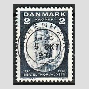 FRIM�RKER DANMARK | 1970 - AFA 508 - Bertel Thorvaldsen - 2 Kr. bl� - Lux Stemplet