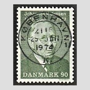 FRIM�RKER DANMARK | 1973 - AFA 542 - Johannes V. Jensen - 90 �re gr�n - Pragt Stemplet