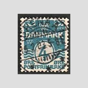 FRIM�RKER DANMARK | 1905-06 - AFA 45 - B�lgelinie 4 �re bl� Krone III - Lux Stemplet