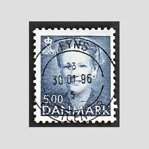 FRIMRKER DANMARK | 1992 - AFA 1019 - Dronning Margrethe - 5,00 Kr. bl - Pragt Stemplet