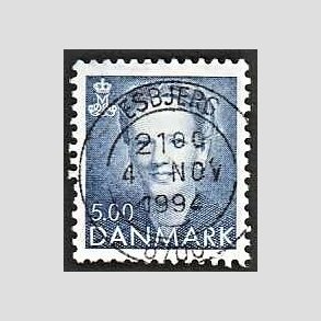 FRIMRKER DANMARK | 1992 - AFA 1019 - Dronning Margrethe - 5,00 Kr. bl - Pragt Stemplet
