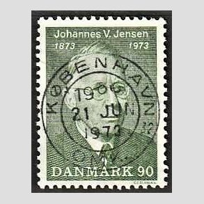 FRIM�RKER DANMARK | 1973 - AFA 542 - Johannes V. Jensen - 90 �re gr�n - Pragt Stemplet