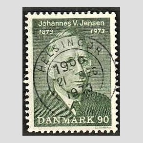 FRIM�RKER DANMARK | 1973 - AFA 542 - Johannes V. Jensen - 90 �re gr�n - Pragt Stemplet Helsing�r
