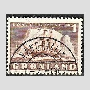FRIMRKER GRNLAND | 1950 - AFA 34 - Gustav Holm - 1 kr. brun - Lux Stemplet