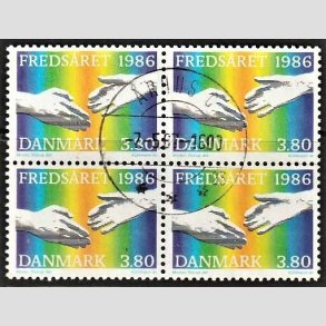 FRIMRKER DANMARK | 1986 - AFA 857 - FNs fredsr - 3,80 Kr. flerfarvet i 4-blok - Pragt Stemplet