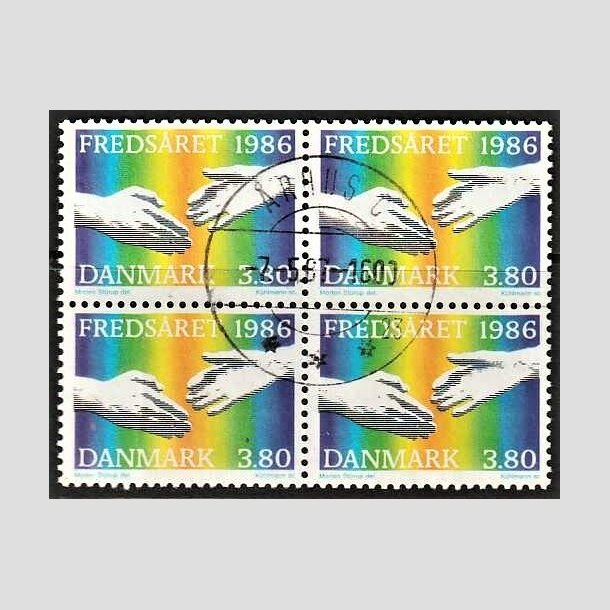 FRIMRKER DANMARK | 1986 - AFA 857 - FNs fredsr - 3,80 Kr. flerfarvet i 4-blok - Pragt Stemplet