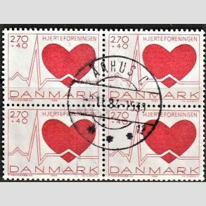 FRIMRKER DANMARK | 1984 - AFA 808 - Hjerteforeningen - 2,70 Kr. + 40 re rd i 4-blok - Pragt Stemplet