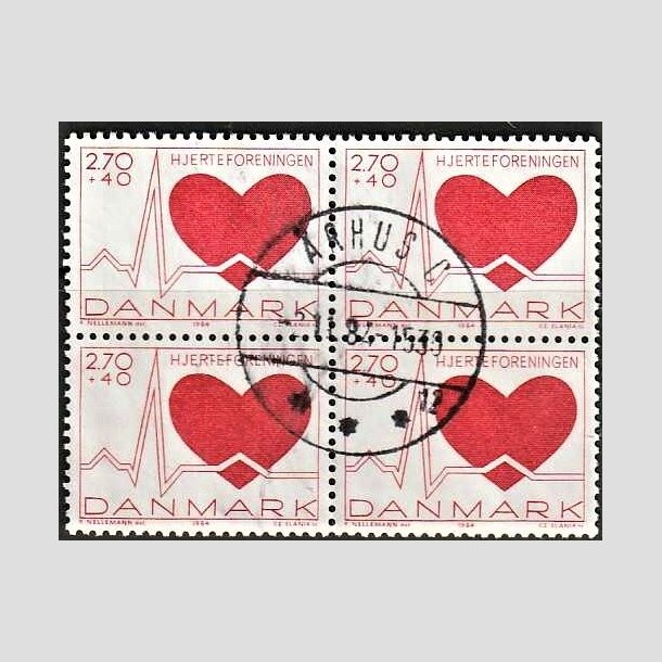 FRIMRKER DANMARK | 1984 - AFA 808 - Hjerteforeningen - 2,70 Kr. + 40 re rd i 4-blok - Pragt Stemplet