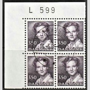 FRIMRKER DANMARK | 1985 - AFA 821 - Dronning Margrethe - 3,50 Kr. brunviolet i 4-blok med marginal - Pragt Stemplet