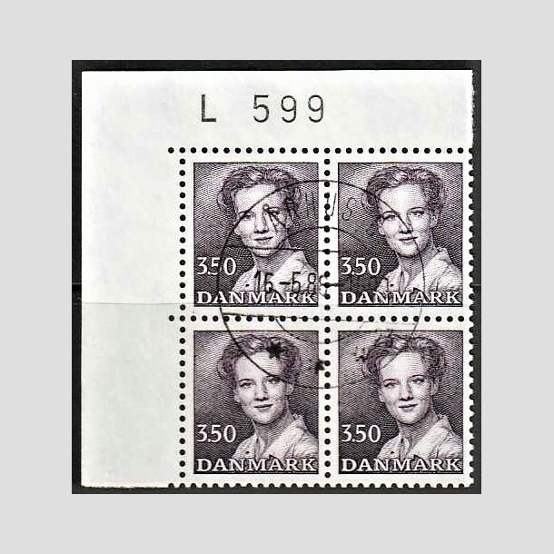 FRIMRKER DANMARK | 1985 - AFA 821 - Dronning Margrethe - 3,50 Kr. brunviolet i 4-blok med marginal - Pragt Stemplet