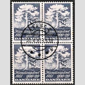 FRIMRKER DANMARK | 1981 - AFA 736 - Internationalt handicapr - 2,00 Kr. + 20 re bl i 4-blok - Lux Stemplet