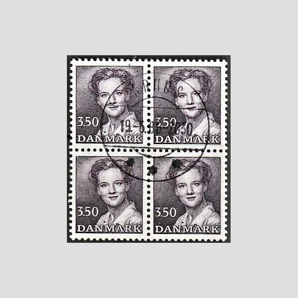 FRIMRKER DANMARK | 1985 - AFA 821 - Dronning Margrethe - 3,50 Kr. brunviolet i 4-blok - Pragt Stemplet