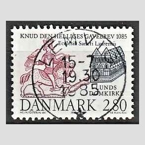 FRIM�RKER DANMARK | 1985 - AFA 834 - Domkirken i Lund - 2,80 Kr. m�rkbl�/lilla - Lux Stemplet