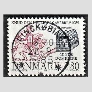 FRIM�RKER DANMARK | 1985 - AFA 834 - Domkirken i Lund - 2,80 Kr. m�rkbl�/lilla - Lux Stemplet