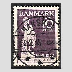FRIM�RKER DANMARK | 1938 - AFA 250 - Thorvaldsen 10 �re violet - Lux Stemplet Nakskov