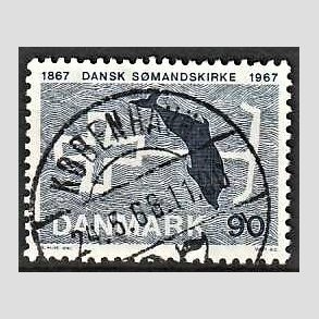 FRIM�RKER DANMARK | 1967 - AFA 468 - Dansk S�mandskirke 100 �r. - 90 �re bl� - Pragt Stemplet K�benhavn