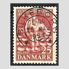 FRIM�RKER DANMARK | 1952 - AFA 334 - Redningsv�snet 100 �r - 25 �re brunr�d - Pragt Stemplet Silkeborg