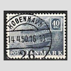 FRIM�RKER DANMARK | 1949 - AFA 316 - Verdenspostforeningen 75 �r - 40 �re bl� - Lux Stemplet K�benhavn