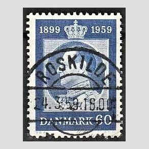 FRIM�RKER DANMARK | 1959 - AFA 376 - Frederik IX 60 �r - 60 �re bl� - Pragt Stemplet Roskilde