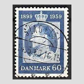 FRIM�RKER DANMARK | 1959 - AFA 376 - Frederik IX 60 �r - 60 �re bl� - Pragt Stemplet Slagelse