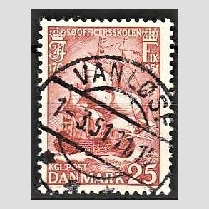 FRIM�RKER DANMARK | 1951 - AFA 328 - S�officerskolen 250 �r - 25 �re brunr�d - Pragt Stemplet Vanl�se