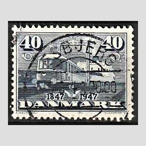 FRIM�RKER DANMARK | 1947 - AFA 304 - Danske jernbaner 100 �r - 40 �re bl� - Pragt Stemplet Esbjerg