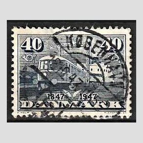 FRIM�RKER DANMARK | 1947 - AFA 304 - Danske jernbaner 100 �r - 40 �re bl� - Pragt Stemplet K�benhavn