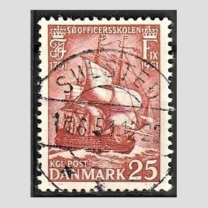 FRIM�RKER DANMARK | 1951 - AFA 328 - S�officerskolen 250 �r - 25 �re brunr�d - Pragt Stemplet Sulsted