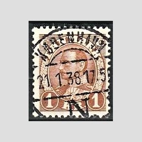 FRIMRKER DANMARK | 1934 - AFA 211 - Chr. X 1 Kr. brun - Pragt Stemplet Kbenhavn