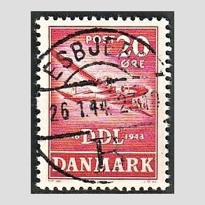 FRIM�RKER DANMARK | 1943 - AFA 282 - Danske Luftfartselskab 25 �r - 20 �re r�d - Pragt Stemplet Esbjerg