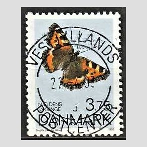 FRIM�RKER DANMARK | 1993 - AFA 1037 - Sommerfugle - 3,75 Kr. flerfarvet - Pragt Stemplet