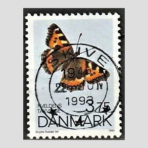 FRIM�RKER DANMARK | 1993 - AFA 1037 - Sommerfugle - 3,75 Kr. flerfarvet - Pragt Stemplet Skive