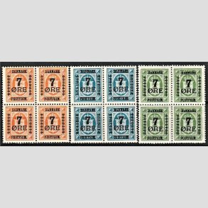 FRIMRKER DANMARK | 1926 - AFA 160,162,164 - 7/1,7/4,7/10 re Provisorier i 4-blokke - Postfrisk