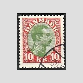 FRIMRKER DANMARK | 1927-28 - AFA 177 - Chr. X 10 Kr. rd/grn - Stemplet