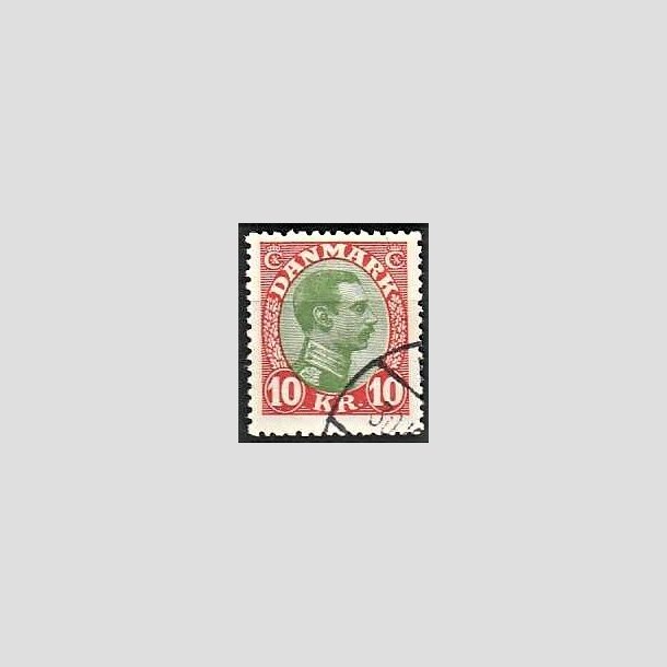 FRIMRKER DANMARK | 1927-28 - AFA 177 - Chr. X 10 Kr. rd/grn - Stemplet