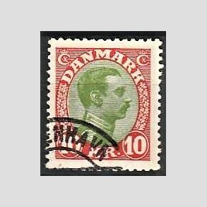 FRIMRKER DANMARK | 1927-28 - AFA 177 - Chr. X 10 Kr. rd/grn - Stemplet