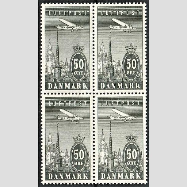 FRIMRKER DANMARK | 1934 - AFA 219 - Ny Luftpost 50 re gr i 4-Blok - Postfrisk