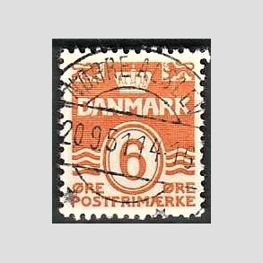 FRIM�RKER DANMARK | 1940 - AFA 254 - B�lgelinie 6 �re orangegul - Lux Stemplet N�rre Alslev