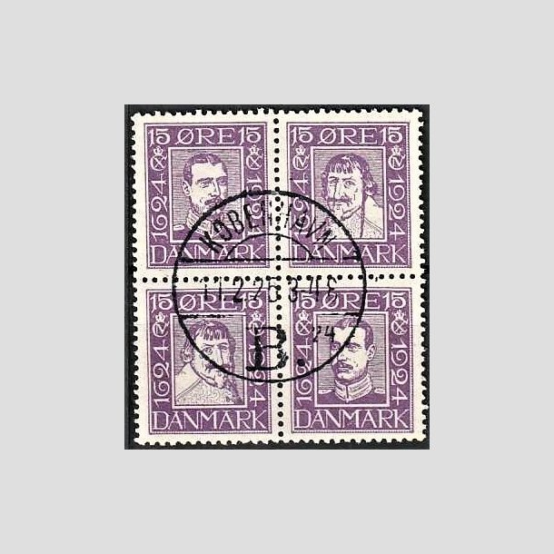 FRIMRKER DANMARK | 1924 - AFA 136-139 - Postjubilum 15 re violet i Fire-blok - Lux Stemplet "KBENHAVN"