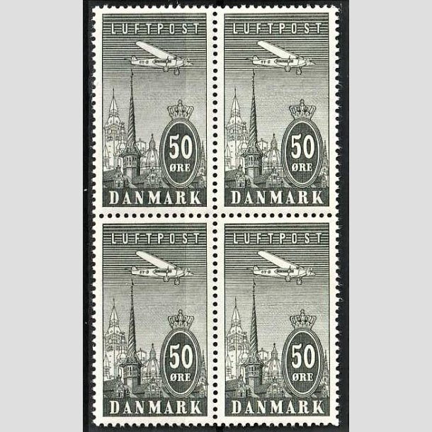 FRIMRKER DANMARK | 1934 - AFA 219 - Ny Luftpost 50 re gr i 4-Blok - Postfrisk
