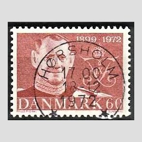 FRIM�RKER DANMARK | 1972 - AFA 522 - Frederik IX mindeudgave - 60 �re brunr�d - Pragt Stemplet H�rsholm