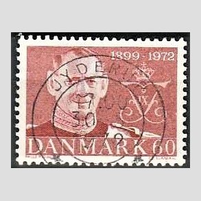 FRIM�RKER DANMARK | 1972 - AFA 522 - Frederik IX mindeudgave - 60 �re brunr�d - Pragt Stemplet Jyderup